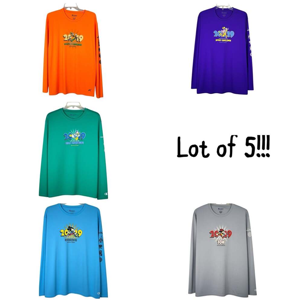 Lot of 5 Champion Disney RunDisney 2019 Marathon Long Sleeve Shirts Size L